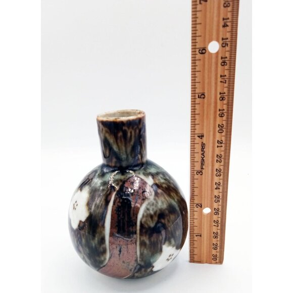 Vintage Bud Vase Wony  Japan Cherry Blossom Drip Glaze Handmade Pottery Kitschy - Picture 2 of 16